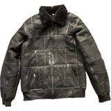 LN Leather Patchwork Kürk-Süet Hakiki Deri Yakalı Biye ve Triko Detaylı Mont - 3XL - Siyah