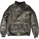 LN Leather Patchwork Kürk-Süet Hakiki Deri Yakalı Biye ve Triko Detaylı Mont - Siyah