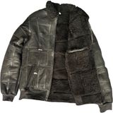 LN Leather Patchwork Kürk-Süet Hakiki Deri Yakalı Biye ve Triko Detaylı Mont - XL - Siyah