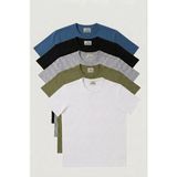 Loader Erkek Beyaz-Indigo-Siyah-Haki-Gri Melanj Slim Fit Bisiklet Yaka %100 Pamuk 5'li Tişört Paketi 2.görsel Beden Tablosudur. - 4XL - Çok Renkli