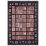 Lobez Lacivert Madalyon Modern Geometrik Etnik Desenli Boho Makinada Yıkanabilir Hafif Hav Toz Vermez Leke Tutmaz Kaymaz Taban Dijital Makine Baskı Halı Oturma Odası Salon Yolluk Koridor Mutfak Halısı