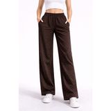Lobolic Kadın Taş Detaylı Salaş Bol Paça Pantolon Yüksek Bel Rahat Kesim Günlük Pantolon - XL - Kahverengi