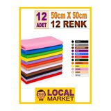 LOCAL MARKET 50cm X 50cm Renkli Keçe Kumaşlar, 12 adet temel renkler 1,2 mm el işi keçesi