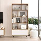L'occi Concept 176 cm Kitaplık - Metal Ayaklı Kapaklı Kitap Rafı Sepet-Beyaz - LA4-SW