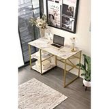 L'occi Concept Arnis Gold Metal Bilgisayar Laptop Çalışma Masası Raflı 120 Cm Mermer Desen As23-ge Altın-Efes