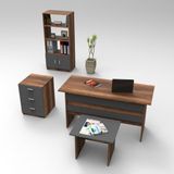 L'occi Concept Diego ABCD Ofis Masa Sehpa Keson Kitaplık 4'lü Büro Masa Takımı Barok-Antrasit - 140 x 73 cm