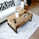 L'occi Concept Hewson Metal Orta Sehpa Antik Çam Suntalam Üst Yüzey ile 100 cm Genişlik 59 cm Derinlik