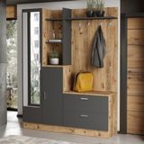 L'occi Concept Jador Modern Tasarımlı Vestiyer Aynalı Kapaklı Ayakkabılık Portmanto Çam-Antrasit Gri 140x182 cm