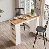 L'occi Concept Lowa 120 cm Raflı Bar Masası Yemek Masası Mutfak Masası Çam-Beyaz Lw1-AW