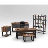 L'occi Concept March ABCDE Metal Ofis Masa Sehpa Keson Konsol Kitaplık 5'li Büro Takımı Barok-Gri - Akçaağaç - 180 x 90 cm