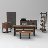 L'occi Concept March ABCDEF Metal Ofis Masa Sehpa Keson Konsol Dolap Kitaplık 6'lı Büro Takımı Barok - 180 X 90 cm