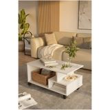 L'occi Concept Sidney Tekerlekli Orta Sehpa Raflı Modern Tasarım - Fonksiyonel Yan Sehpa Ve Kitaplık Bölmeli Beyaz SID9-W