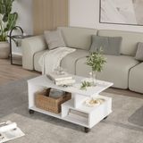 L'occi Concept Tekerlekli Orta Sehpa - Bölmeli ve Raflı Fonksiyonel Salon Sehpası Beyaz - SID9-W