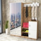 L'occi Concept Wood Aynalı Askılı Kapaklı Vestiyer Portmanto Ayakkabılık Çam-Beyaz