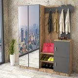 L'occi Concept Wood Aynalı Askılı Kapaklı Vestiyer Portmanto Ayakkabılık Çam-Gri