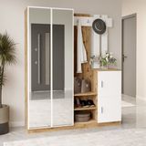L'occi Concept Wood Modern Tasarımlı Aynalı Askılı Kapaklı Vestiyer Portmanto Çam-Beyaz 180 cm