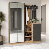 L'occi Concept Wood Modern Tasarımlı Aynalı Askılı Vestiyer Portmanto Çam-Antrasit Gri 180 cm