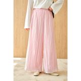 LOCCO Kadın Beli Geniş Lastikli Astarlı Kırışık Bol Pantolon Pembe