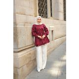 LOCCO Kadın Nakış İşlemeli Yandan Bağlamalı Tunik Bordo