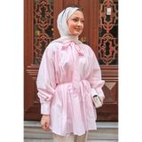LOCCO Kadın Yaka Ve Bel Bağlamalı Bluz Pembe