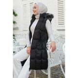 LOCCO Kapüşonlu Şişme Yelek Siyah - Dar Kalıp
