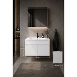 Lode Bath Kale Serisi Banyo Dolabı Seti Beyaz | Banyo Alt Dolap - Aynalı Üst Dolap | Cerastyle Frame Lavabolu, Lavabo-Aynalı Üst Dolap Dahil - Parlak Beyaz