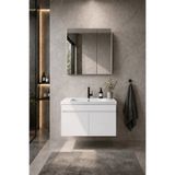 LODE Bath KALE Serisi Banyo Dolabı Seti Parlak Beyaz | Banyo Alt Dolap - Aynalı Üst Dolap | Cerastyle Frame Lavabolu, Lavabo-Aynalı Üst Dolap Dahil