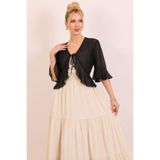 lodmela Bağlama Detaylı V Yaka Şifon Bolero 6091-Siyah