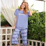 Lodos Store Aydoğan Kadın Kısa Kollu Kapri Bermuda Yazlık Viskon Pijama Takımı - Koyu Lila