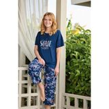 Lodos Store Aydoğan Kadın Kısa Kollu Kapri Bermuda Yazlık Viskon Pijama Takımı - Lacivert