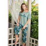 Lodos Store Aydoğan Kadın Kısa Kollu Kapri Bermuda Yazlık Viskon Pijama Takımı - Mint Yeşili