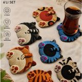 Lodos Tasarım Atölyesi Kedi Figürlü Bardak Altlığı 6'lı Set | Uv Baskılı Mdf Dekoratif Kahve ve Çay Altlığı | 9 cm - Sarı - Siyah - Beyaz