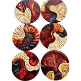 Lodos Tasarım Atölyesi Lodos 6 Adet Ahşap Doku Desenli Mdf Bardak Altlığı Seti 9 cm Dekoratif Coaster - Kahverengi - Beyaz - Kırmızı