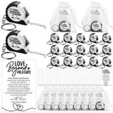 Loetere Misafirler için 25 Set Düğün Şekeri 25 Mini Geri Çekilebilir Ölçüm Bandı Gelin Duş Ölçüm Bantları Anahtarlıklı 25 Hediye Kartı 25 Beyaz Organze Çanta Düğün Gelin Duş Parti Hediyeleri için