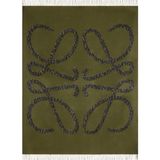 Loewe Anagram Yün ve Kaşmir Püsküllü Ingiltere Tasarımı Battaniye - Yeşil - Siyah - 140 x 180 cm