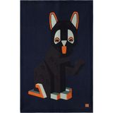 Loewe x Louis Wain Yün Battaniye Deri Logolu Kedi Motifli Tasarım Mavi - 200 x 140 cm