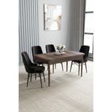Loft Barok Desen 80X132 Açılabilir Mdf Masa Yemek Odası Takımı, Mutfak Takımı 4 Adet Sandalye - Siyah - 80 x 132