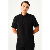 Loft Erkek Gömlek, Kısa Kol, Relax Fit,%72 Pamuk%28 Keten, 2XL, Siyah