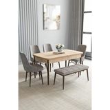 Loft Meşe Desen 80X132 Açılabilir Mdf Masa Yemek Odası Takımı, Mutfak Takımı 4 Sandalye, 1 Bench - Gri - 80 x 132 cm