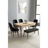 Loft Meşe Desen 80X132 Açılabilir Mdf Masa Yemek Odası Takımı, Mutfak Takımı 4 Sandalye, 1 Bench - Siyah - 80 x 132 cm