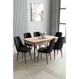 Loft Meşe Desen 80X132 Açılabilir Mdf Masa Yemek Odası Takımı, Mutfak Takımı 6 Sandalye - Siyah