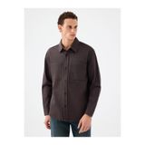 Loft Relax Fit Kahverengi Erkek Gömlek, Uzun Kol,%100 Pamuk, 2XL