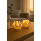 loftico 2’li LED Işıklı Lotus Tealight Mumluk | Dekoratif & Şık Ortam Aydınlatması | Ev, Ofis, Hediye