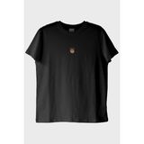 Lofux Çalar Saat Desenli Nakış Siyah T-Shirt