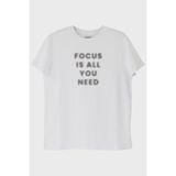 lofux Focus is All You Need Baskılı Minimal Beyaz Tişört - 2XL