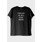 lofux Focus is All You Need Baskılı Minimal Siyah Tişört