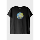 lofux There Is No Planet B Dünya Resimli Baskılı Siyah Tişört