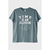 Lofux Time Is An Illusion Baskılı Minimalist Mavi Tişört - XS