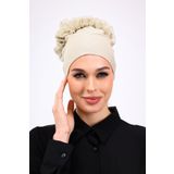 Loggia Fırfırlı Krem Dikişsiz Penye Bone Kadın Tesettür Bağlamalı Iç Bone (TAŞ RENGİ - BEJ)