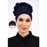 Loggia Kaymayan Fırfırlı Silikonlu Dikişsiz Bone - Kaymaz Kadın Tesettür Bağlamalı İç Bone-Lacivert